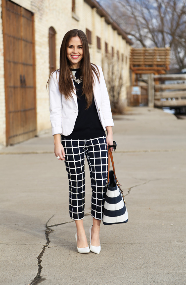 Black and white windowpane hot sale pants