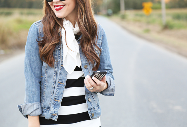 stripe dress, jean jacket