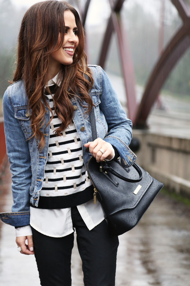 black and white with denim