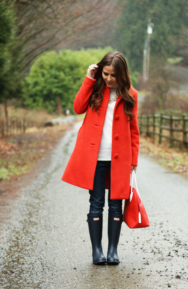 classic poppy coat and rain boots