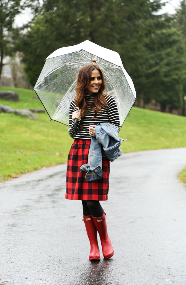 winter outfit red buffalo plaid and stripes