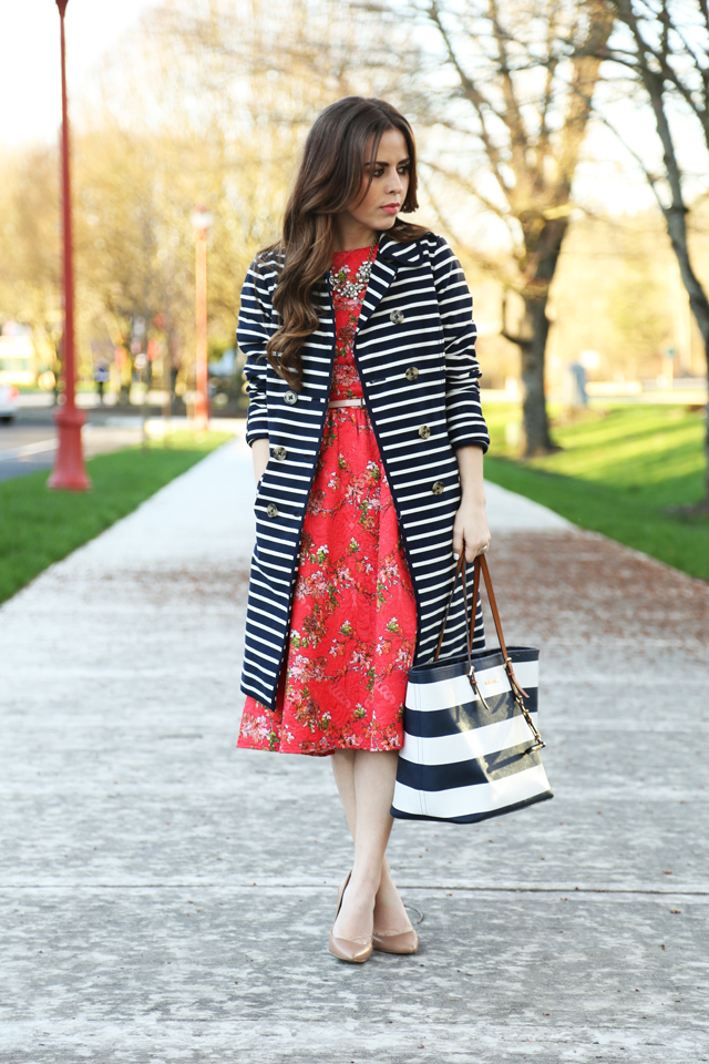 floral dress striped trench