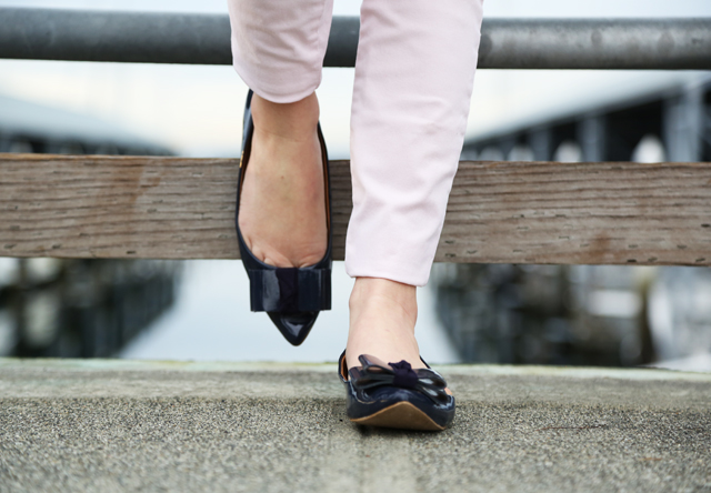 navy bow shoes