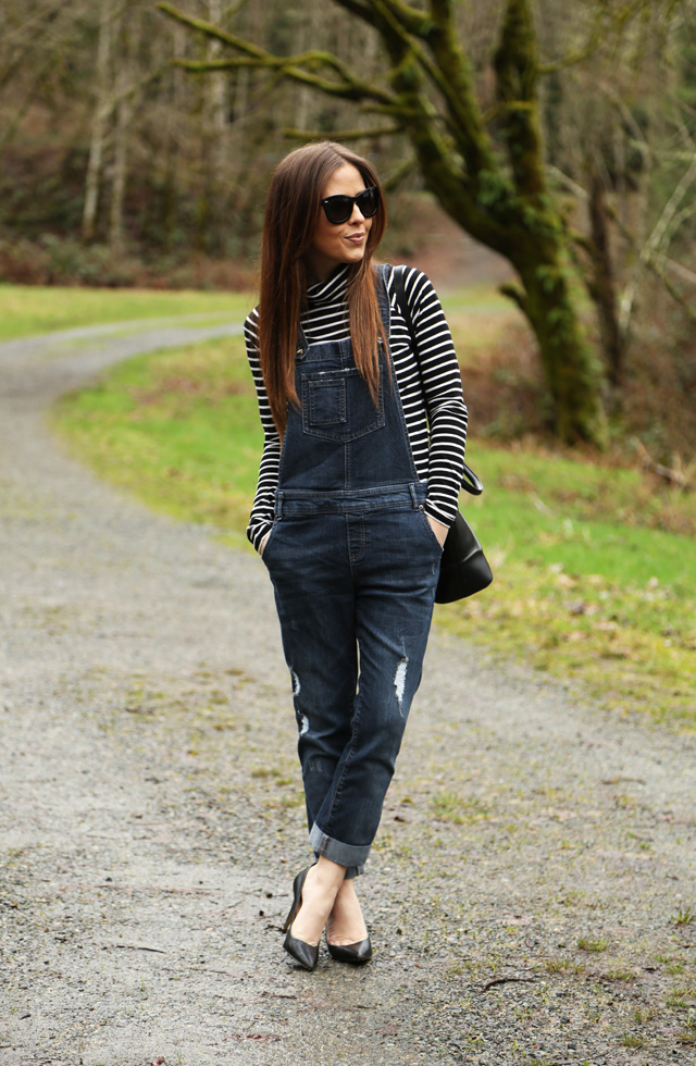 overalls and stripes with heels