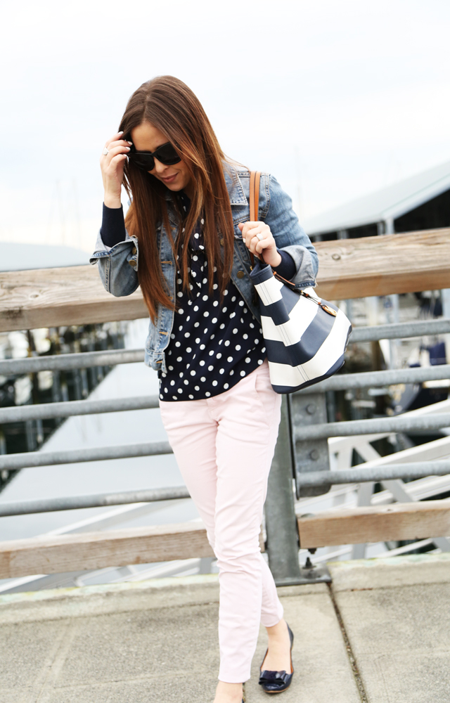 pink and navy outfit