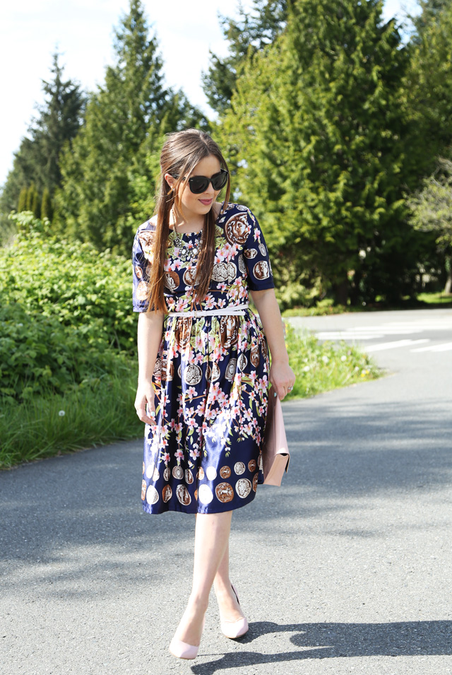 silky floral fit and flare dress for spring