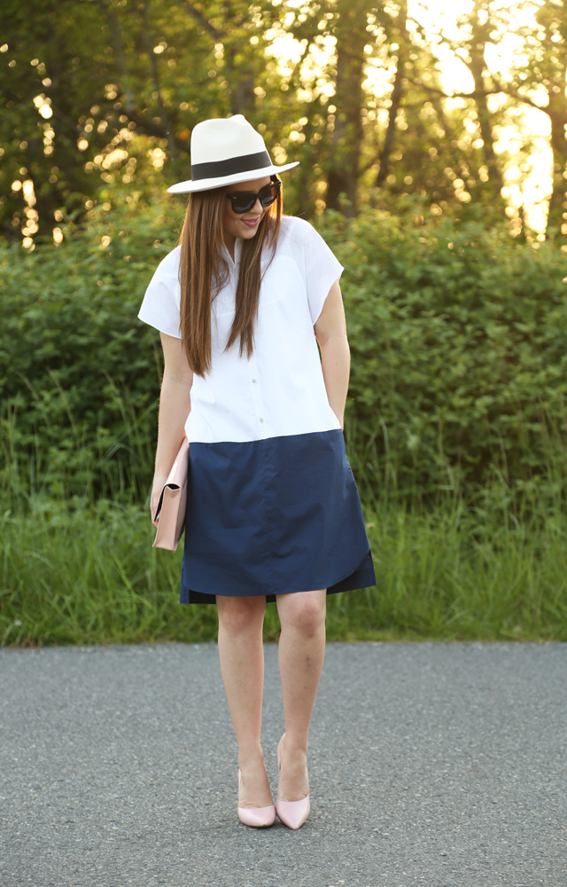 colorblock shirtdress navy and white