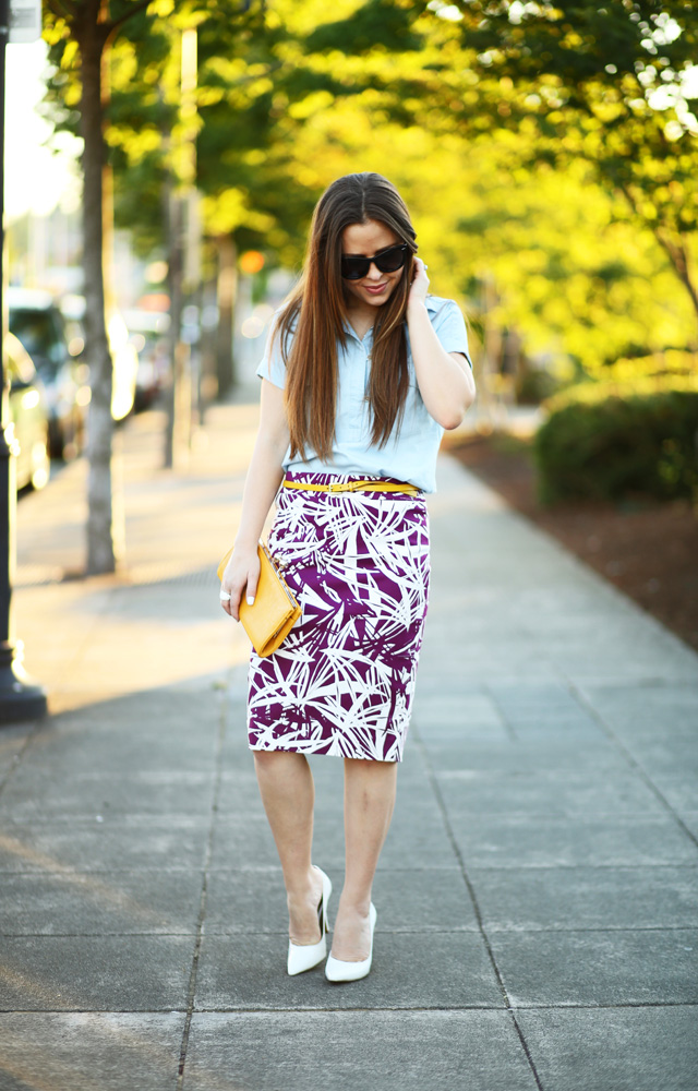 mustard and plum summer outfit