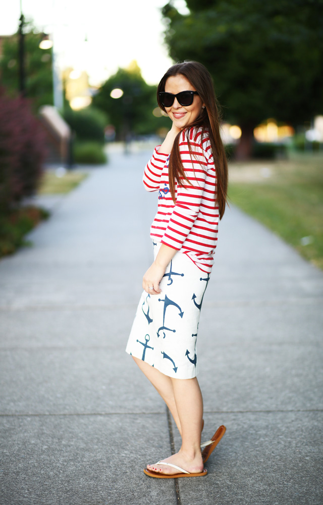 red stripes nautical skirt