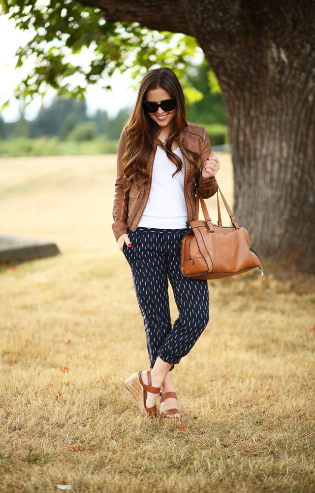 leather jacket and comfy pants