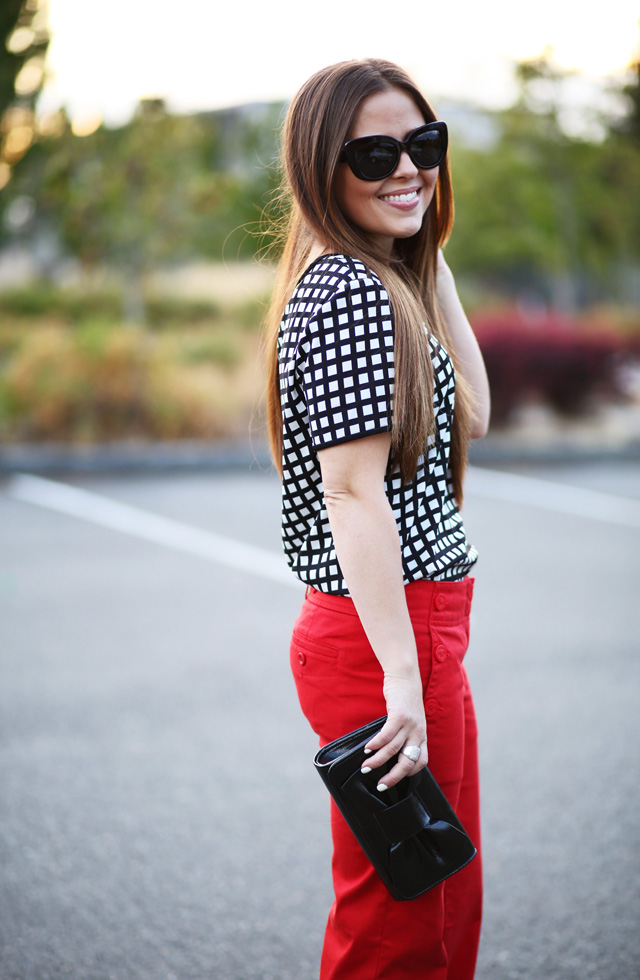 pattern top red pants