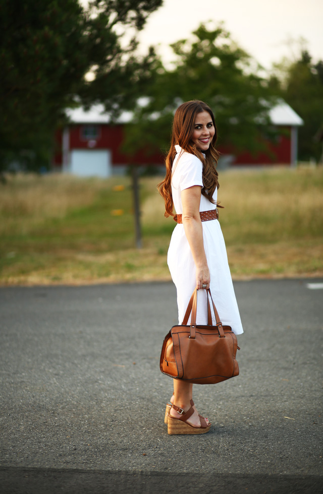 white dress and cognac