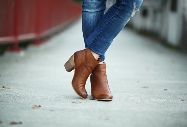 cognac booties with heel