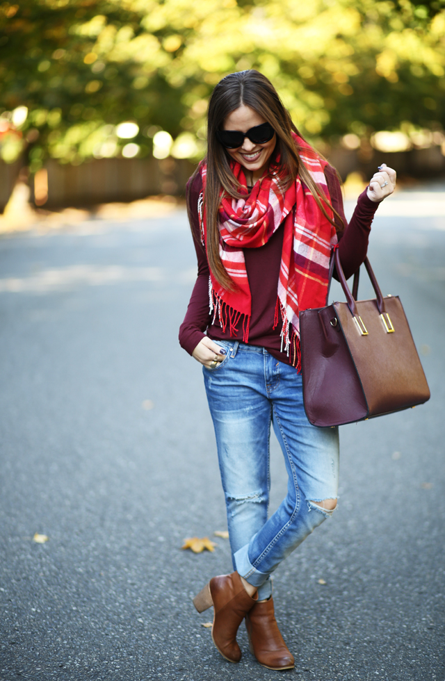 red and burgundy outfit