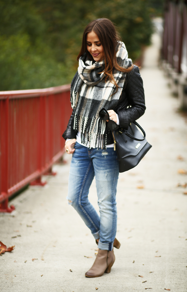 Black leather jacket with scarf sale