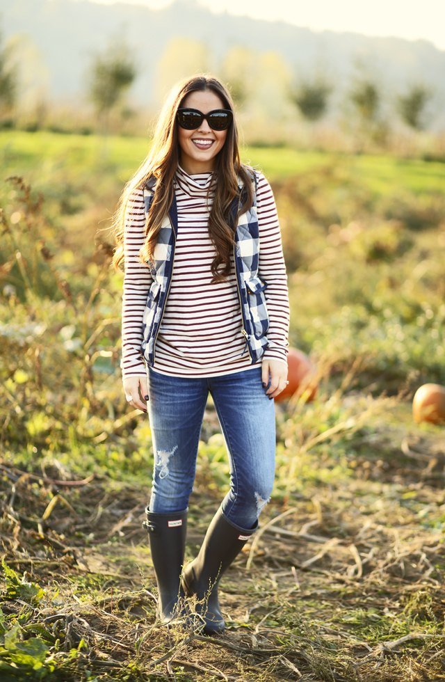 j crew excursin vest and striped tissue turtleneck