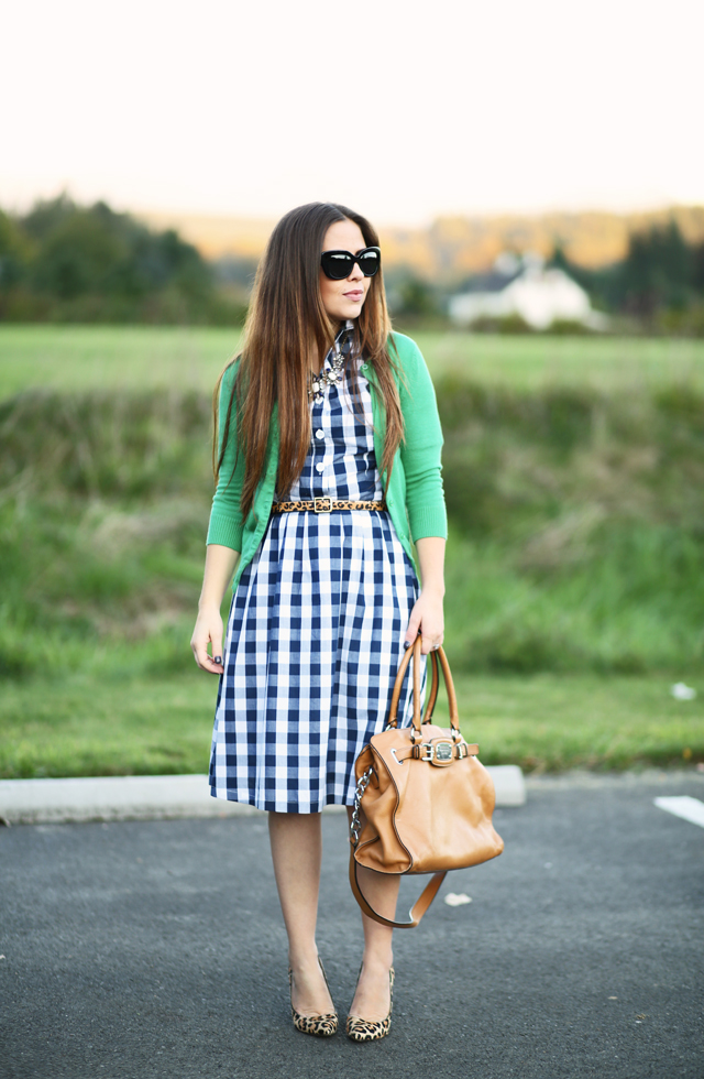 vintage inspired gingham dress and jackie sweater