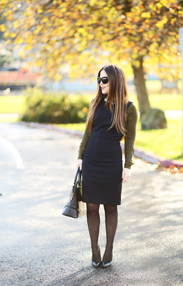 classic black dress olive blouse for the office