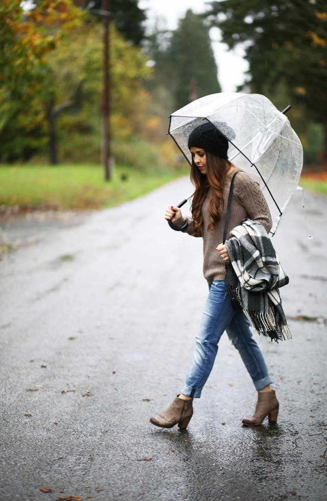 layered rainy day fall outfit