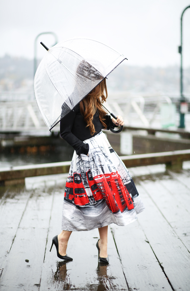 london skirt in the rain