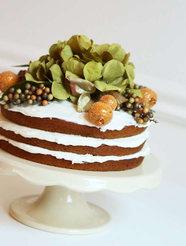 pumpkin cake with fall foilage