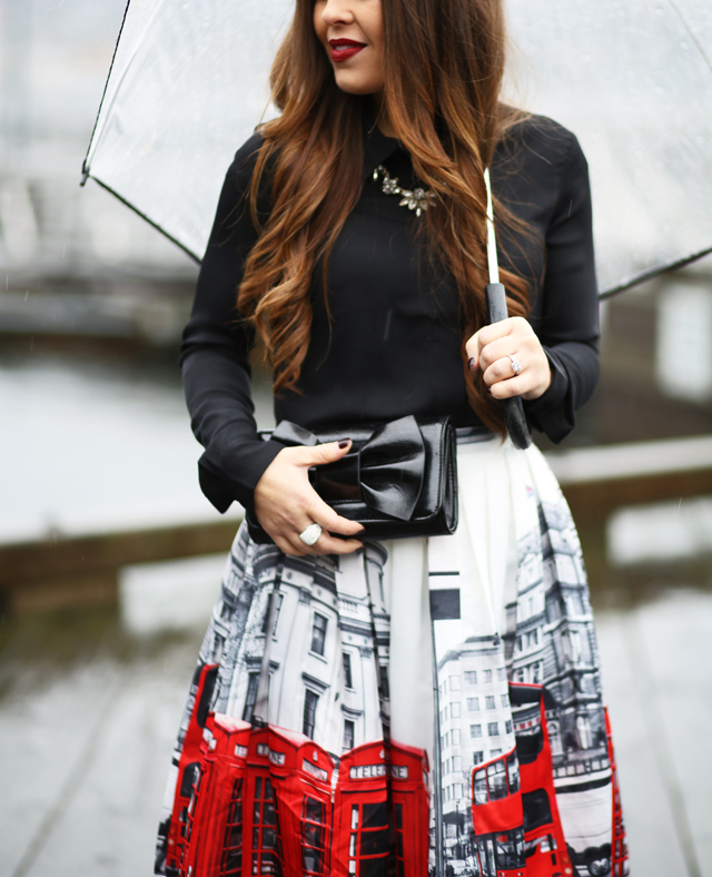 red and black London skirt