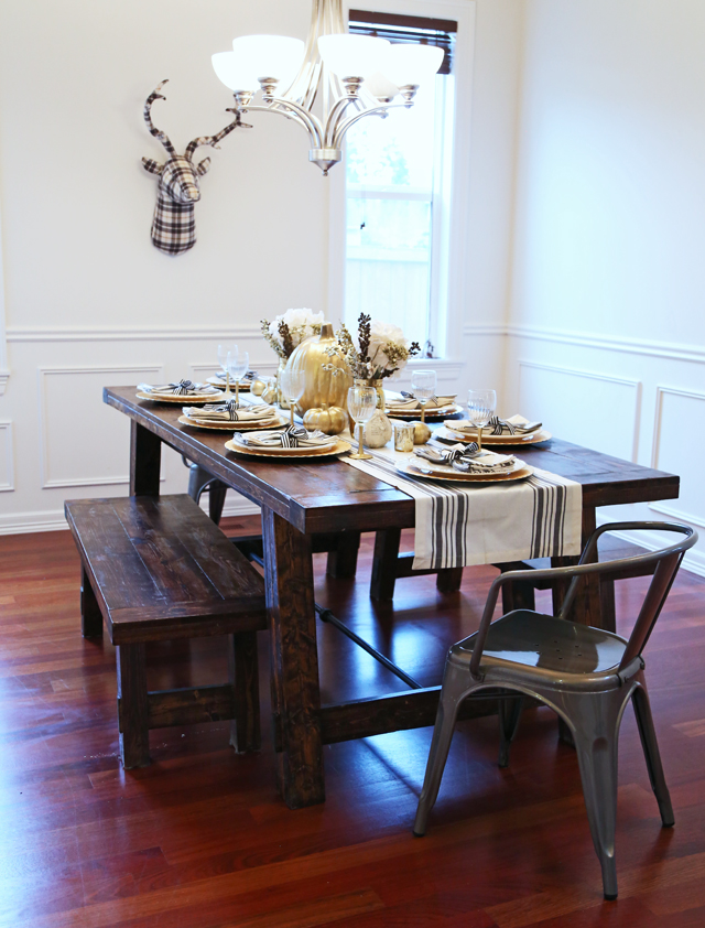 thanksgiving on a farmhouse table cafe chairs