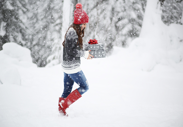 black white and red in the snow