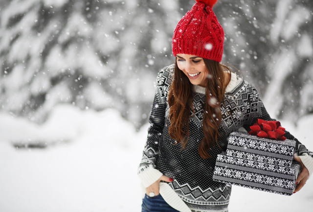 red hat snowflake sweater