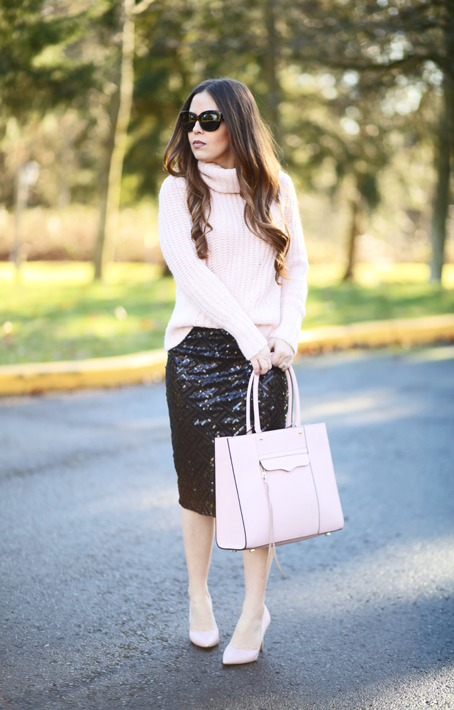 blush and black sequins