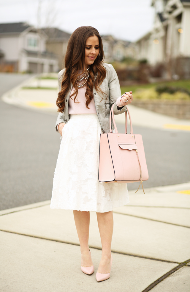 blush and gray outfit