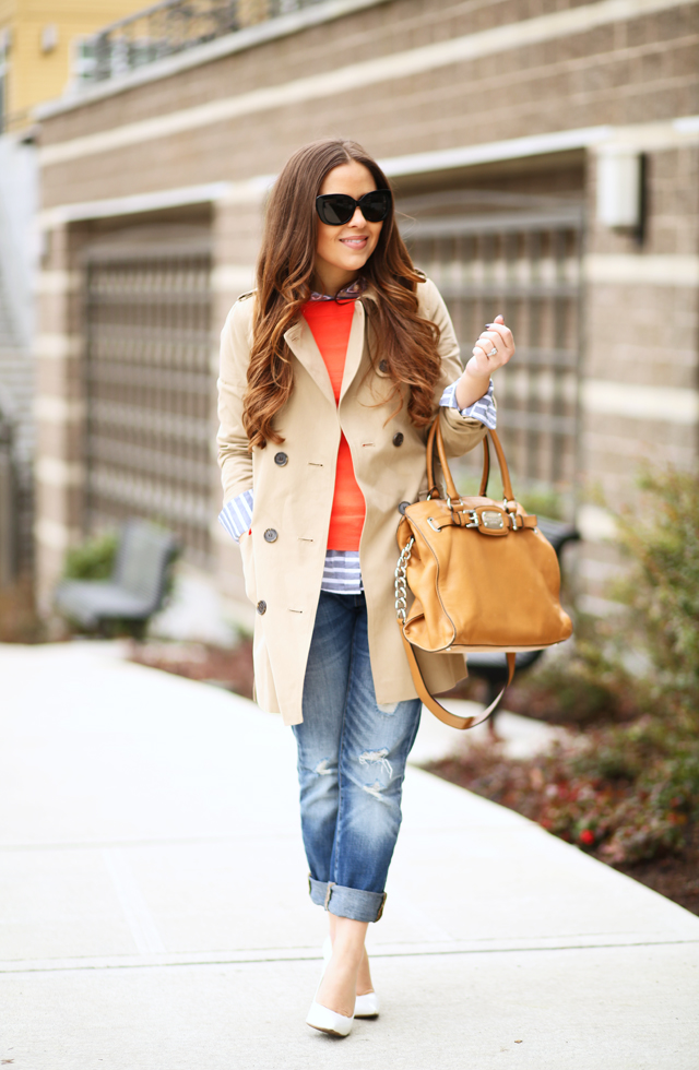 classic trench coat and boyfriend jeans