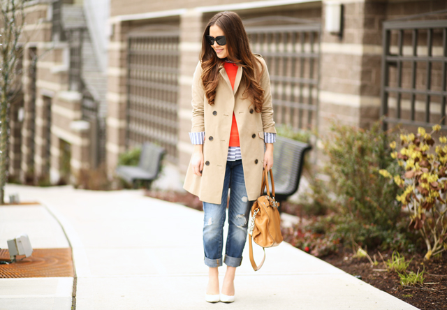 classic trench coat and preppy outfit