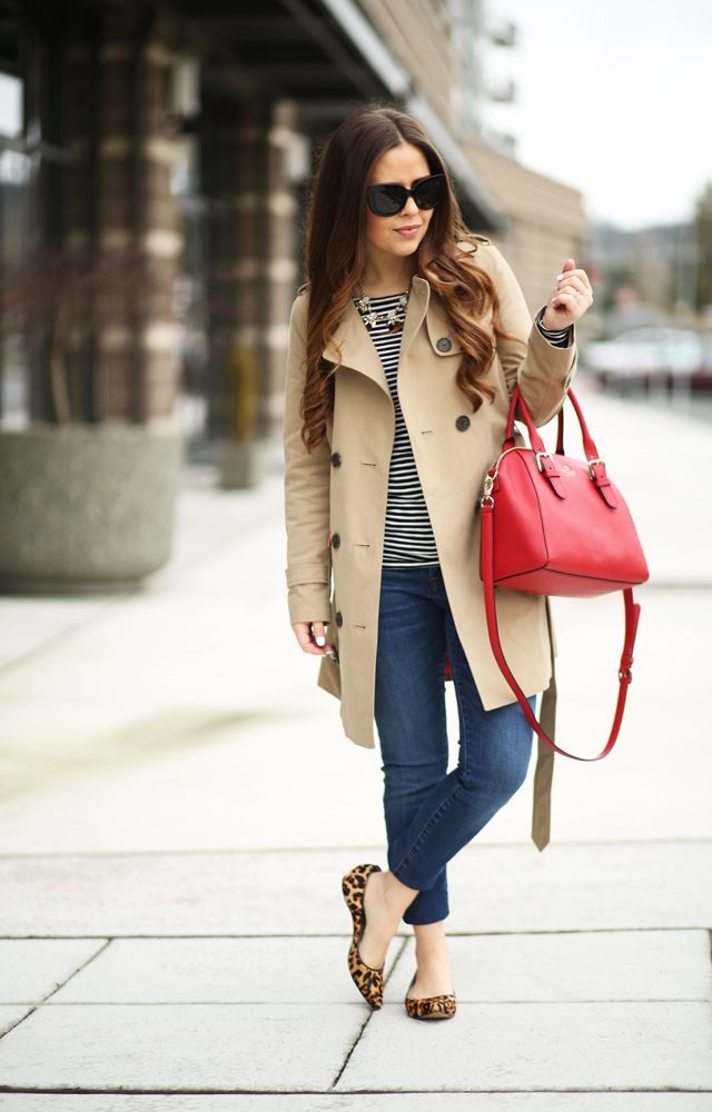 leopard flats striped top tan trench