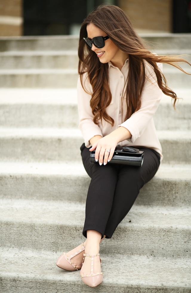 blush and black with nude shoes