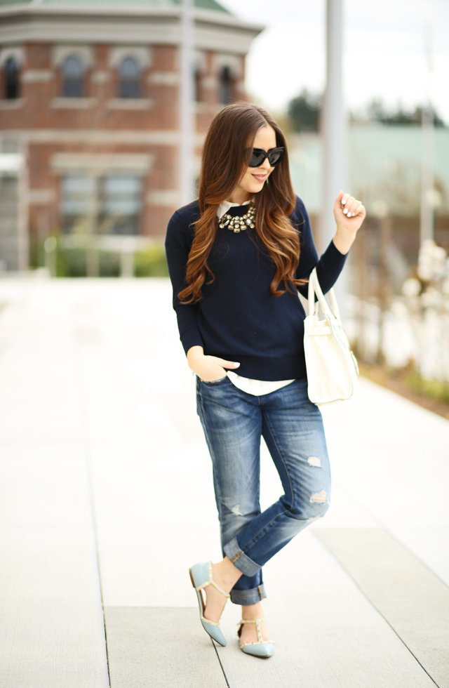casual put together jeans and sweater outfit
