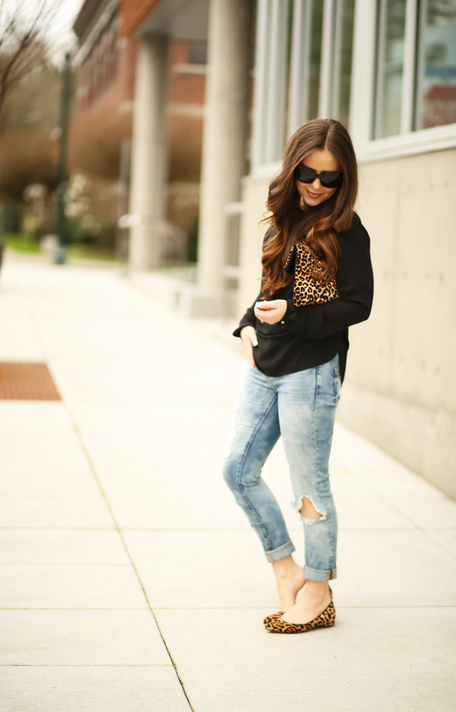 denim and black with pops of leopard