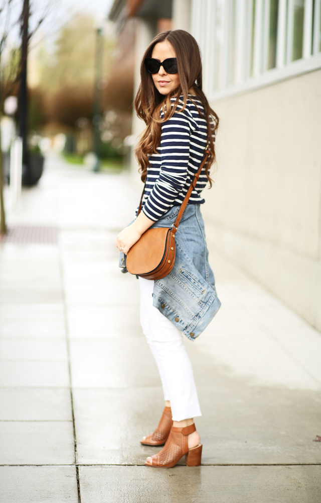 denim and white with stripes