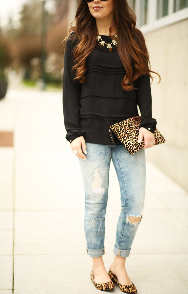 jeans and a drapey blouse