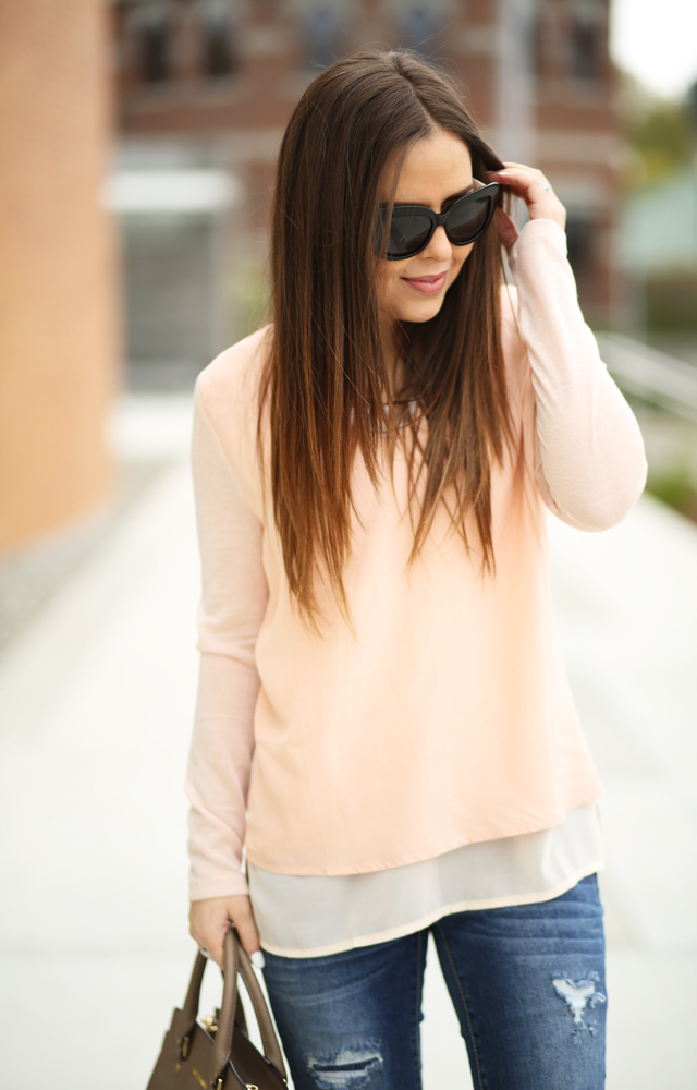 blush layered top for spring