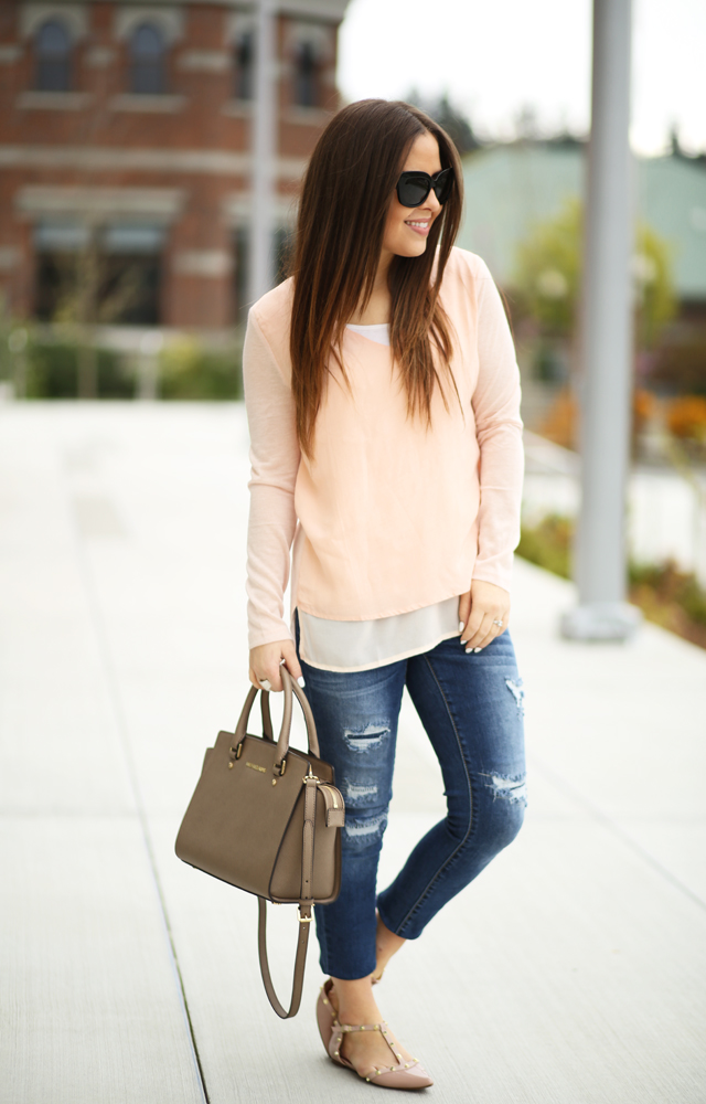 casual pink and taupe look