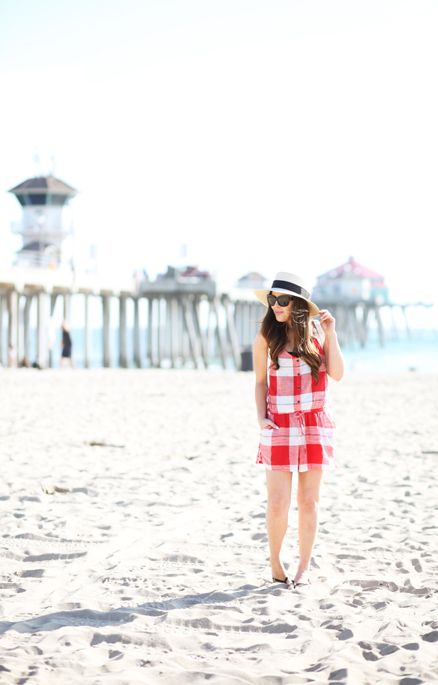 red plaid old navy swimsuit coverup romper