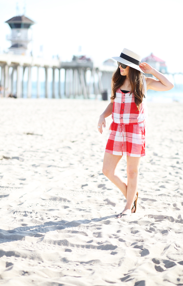 swimsuit coverup red plaid romper