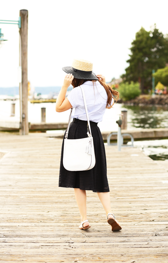 boater hat and an eyelet summer skirt