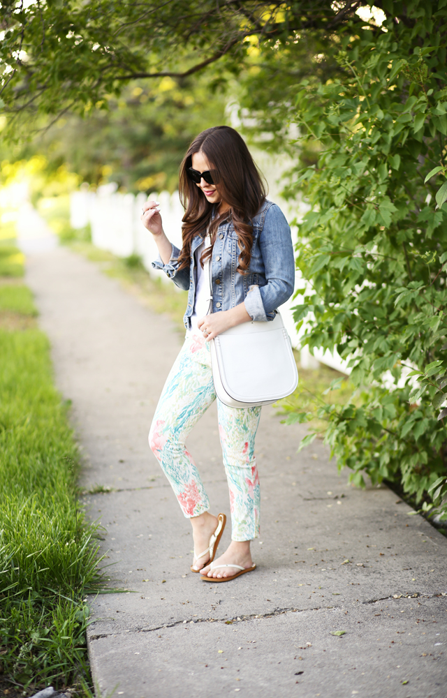 floral pants and a jean jacket