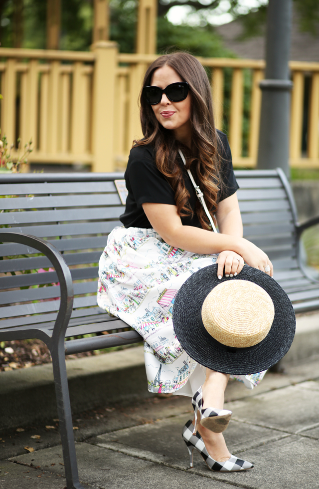 gingham shoes and a boater hat