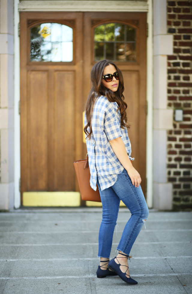 madewell jeans and gingham shirt