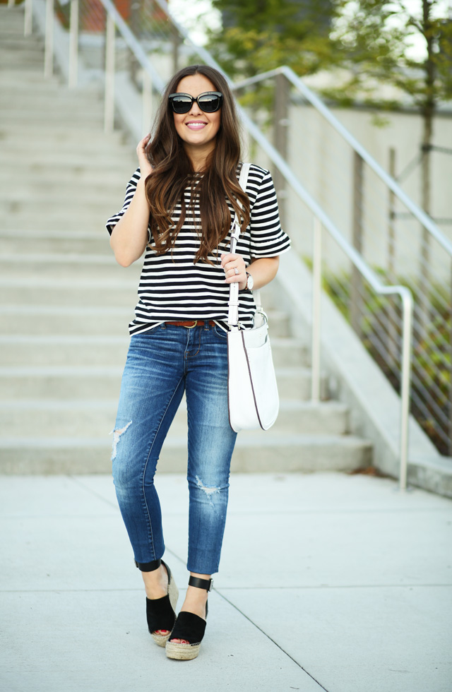 striped jcrew shirt and jeans