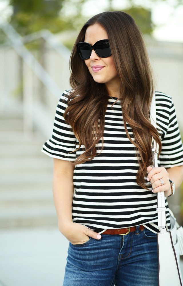 striped ruffle sleeve top