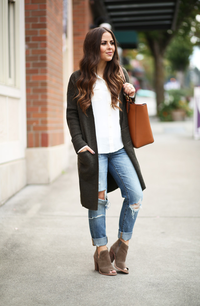 jeans with open toe booties